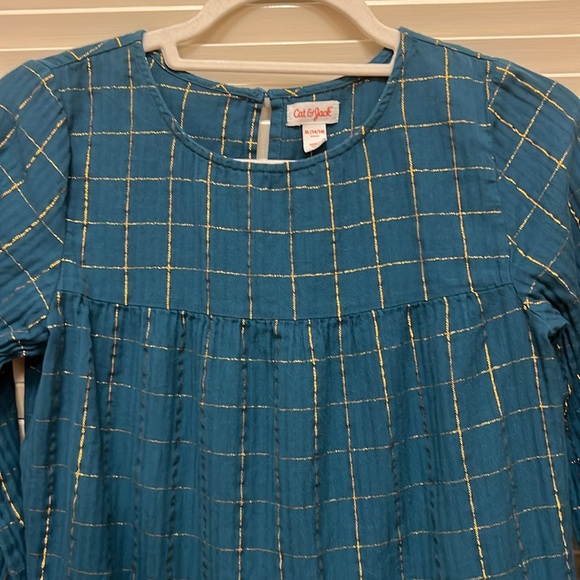 Cat & Jack Gold Metallic Thread Top in Forest Green, Size XL (14-16), EUC - Picture 4 of 15